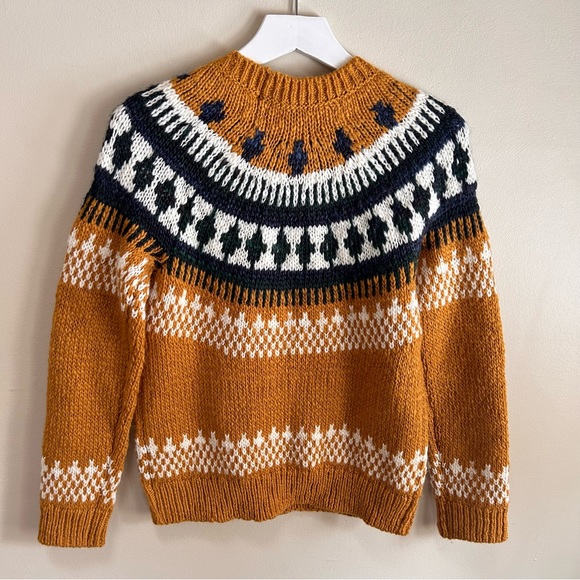 Lucky ~ Bold Fair Isle Knit Mustard  Crewneck Chunky Sweater- in size XS - Picture 7 of 16